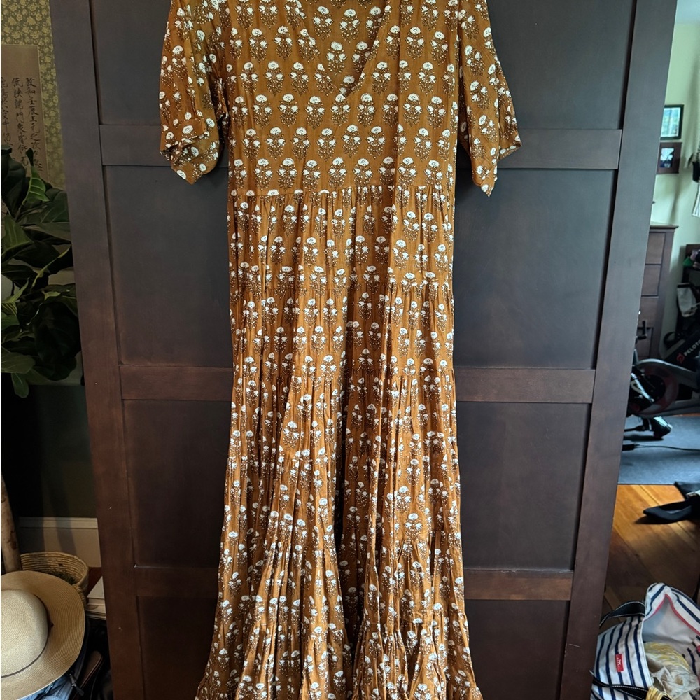 Daughters of India Brown Tan Ruffled Tiered Maxi Dress
